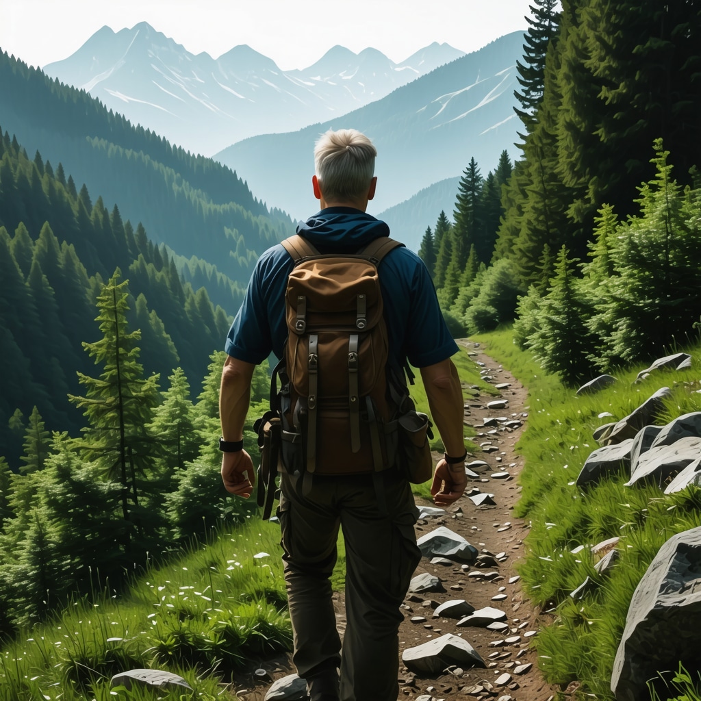 Hiker using map and compass on a secluded mountain path in Serbia