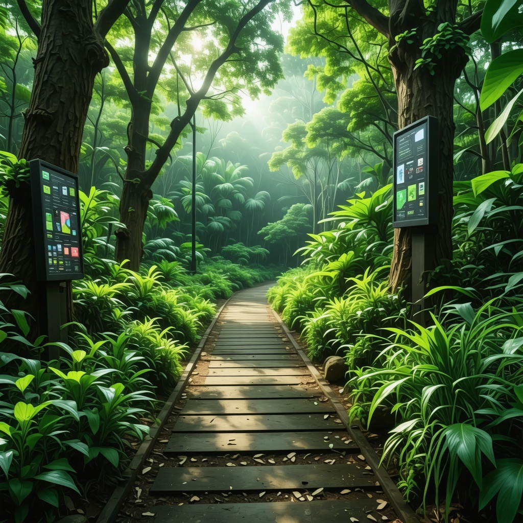 Eco-friendly hiking trail with sensors and informational panels near Krupajsko Vrelo in forest