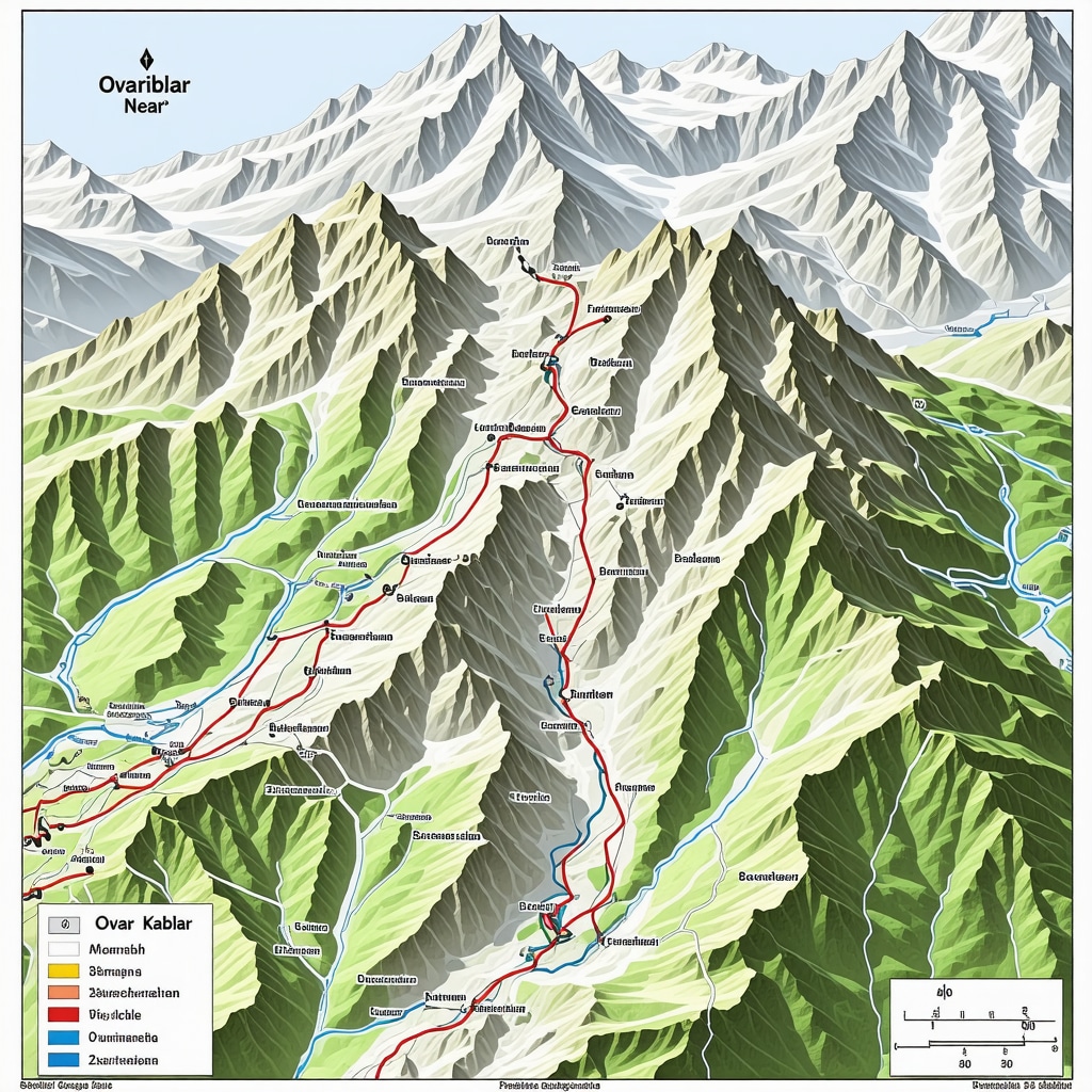 Topographic map highlighting hiking trails and terrain features at Ovčar and Kablar mountains