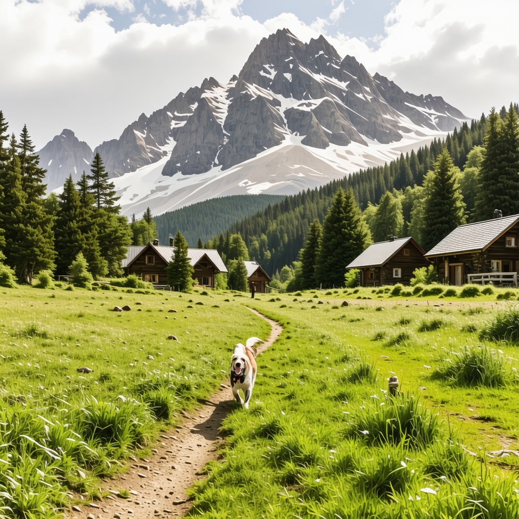 Dog and owner walking on a safe, scenic pet friendly trail near cabins in Tara