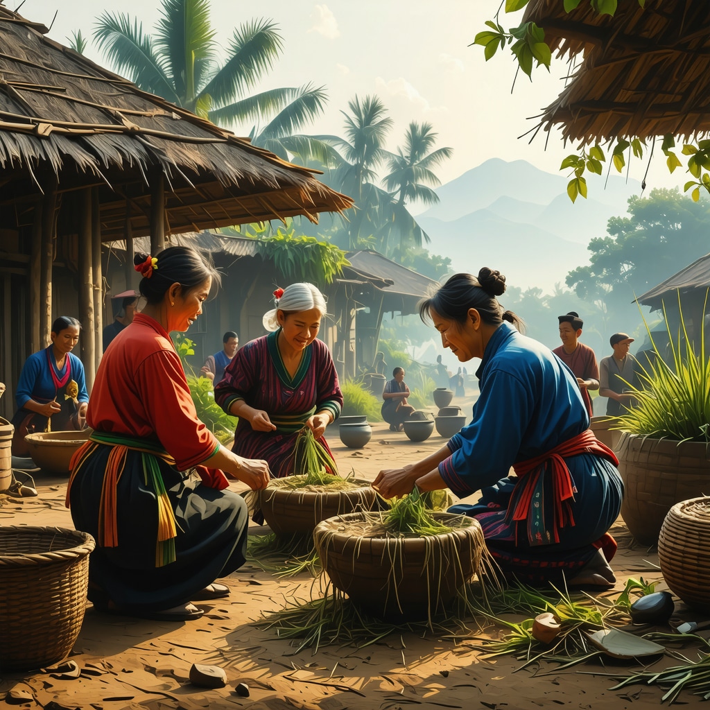 Prikaz radionice izrade suvenira u etno selu, ljudi u tradicionalnim nošnjama