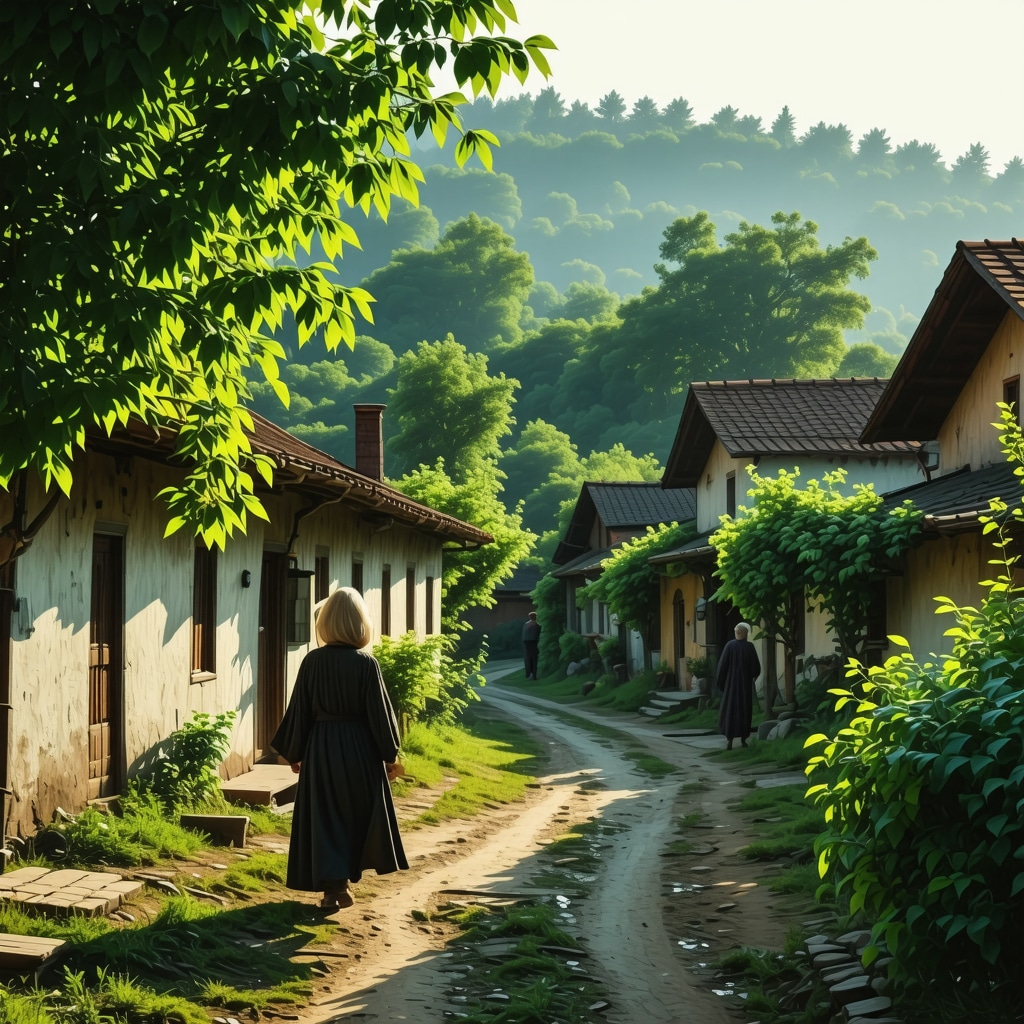 Traditional Serbian village scene with houses, nature, and local life