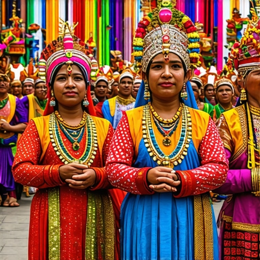 Vibrant procession during Jyapunhi Jatra in Panauti with colorful costumes and rituals
