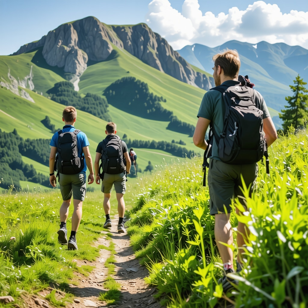 Hikers on Rudnik mountain using GPS and mobile apps Hikers navigating Rudnik mountain trails with GPS devices and mobile applications