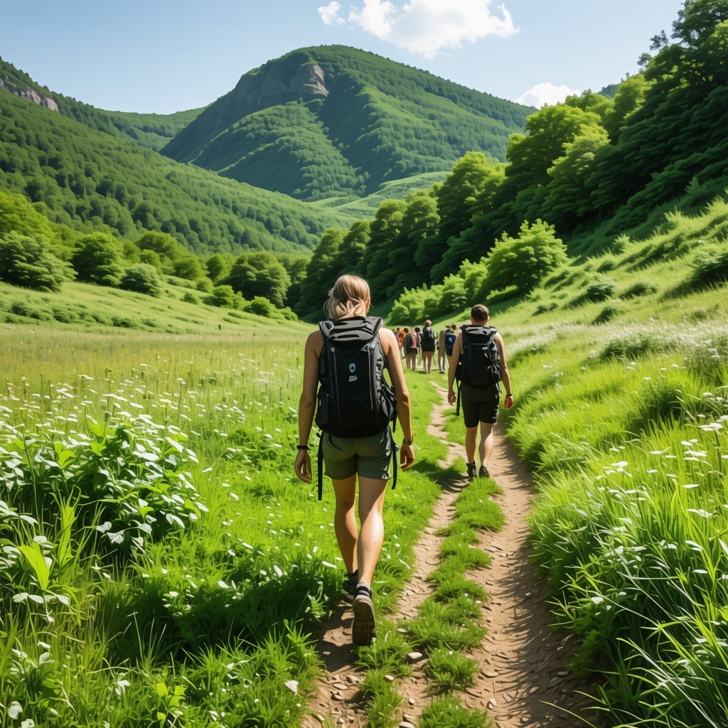 Planinari na netaknutoj stazi u prirodi Srbije, fokus na održivost i očuvanje prirode.
