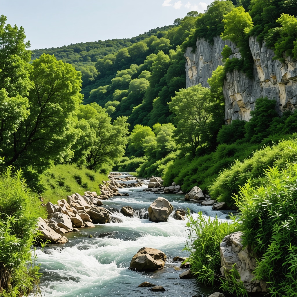 Prikaz Niševačke klisure sa stijenama, rekom i zelenilom, prirodni pejzaž