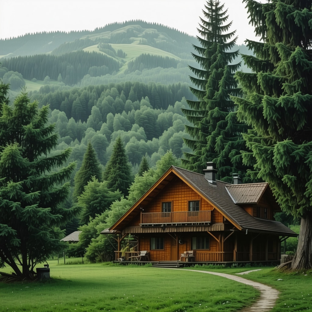 A panoramic view of Tara Resort with cabins nestled among green trees and mountains in the background.