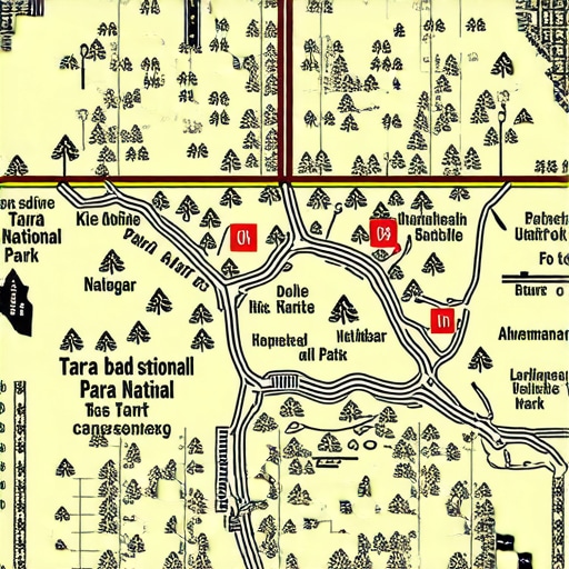 Map showing Tara National Park with highlighted accommodation areas