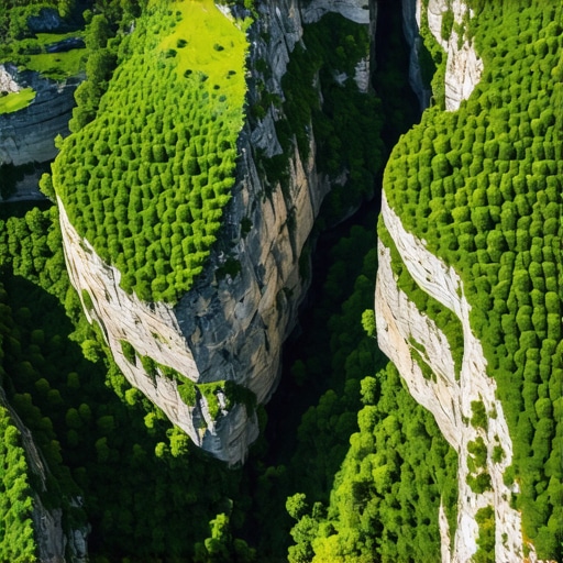 Aerial view of deep canyon with lush greenery in Niševačka klisura