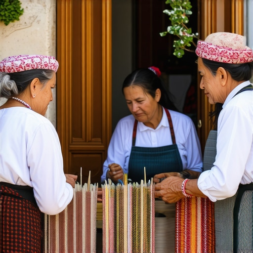 Serbian villagers making traditional crafts and preparing local food in an authentic outdoor setting