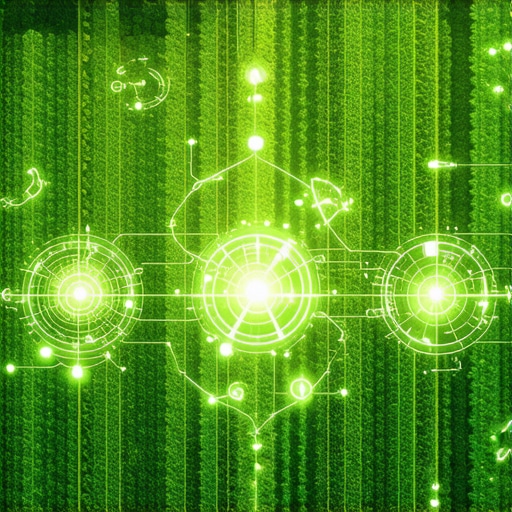 Farmers using sensors and drones on an organic farm, representing technological advancements.