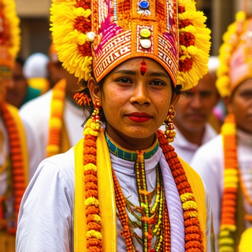 Colorful traditional festival procession in Panauti, Nepal
