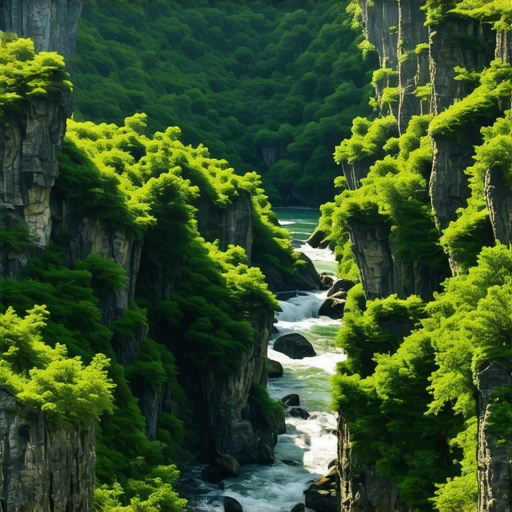 Scenic view of a secluded canyon in Serbia with vibrant greenery and clear water, expert landscape photography