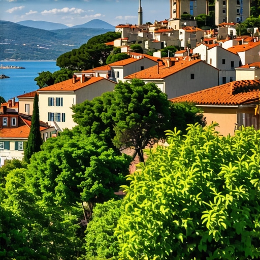 Cityscape of Rovinj with green technology and natural surroundings