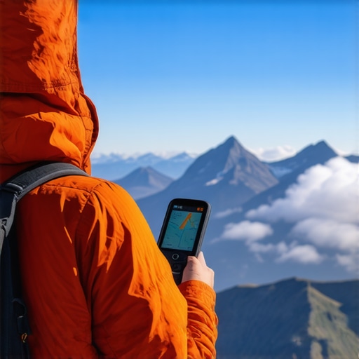 Guide using GPS device on mountain summit in pristine Serbian nature