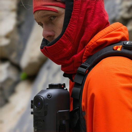 High-tech canyoning safety equipment with sensors and drones in rugged terrain