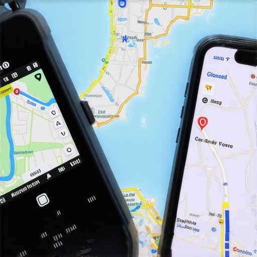 GPS uređaj i mobilni telefon sa kartom za sigurnu vožnju kajakom