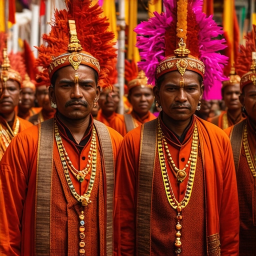 Colorful procession during Jyapunhi Jatra festival in Panauti
