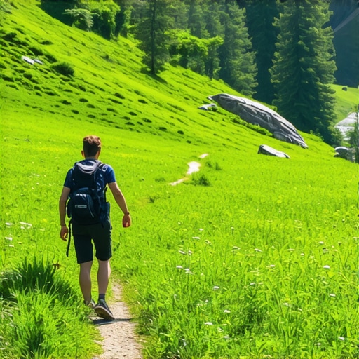 Hiking trail in Golija mountain with hikers enjoying scenic view during spring