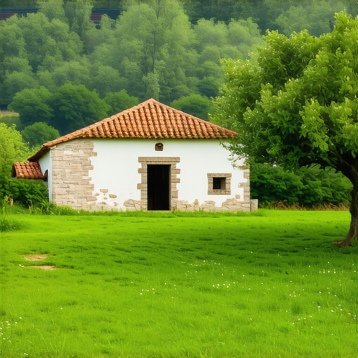 Traditional Serbian seosko domaćinstvo in a picturesque rural landscape