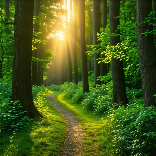 A peaceful forest trail in Serbia with sunlight filtering through trees, ideal for hiking and outdoor activities
