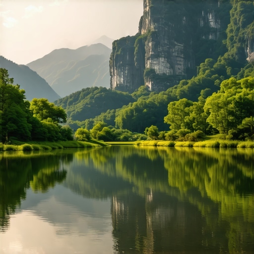 Beautiful sunrise view over Tara mountain and lake with lush greenery and tranquil waters