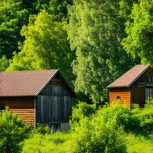 Serbian village with traditional wooden houses surrounded by nature
