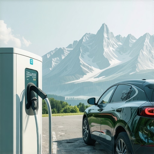 Electric vehicle charging station in scenic mountain setting