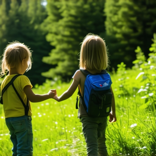 Family exploring nature during a hike in a green Serbian forest