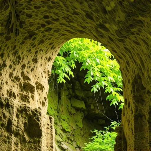 Entrance to a mysterious cave surrounded by greenery in Fruška Gora