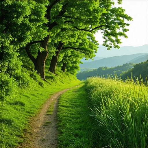 A peaceful hiking path surrounded by green trees and scenic landscape in Đerdap