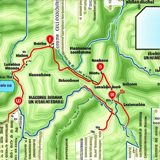 Hidden Trails in Đerdap Map highlighting secret trekking routes through Đerdap's pristine forests and rugged landscapes