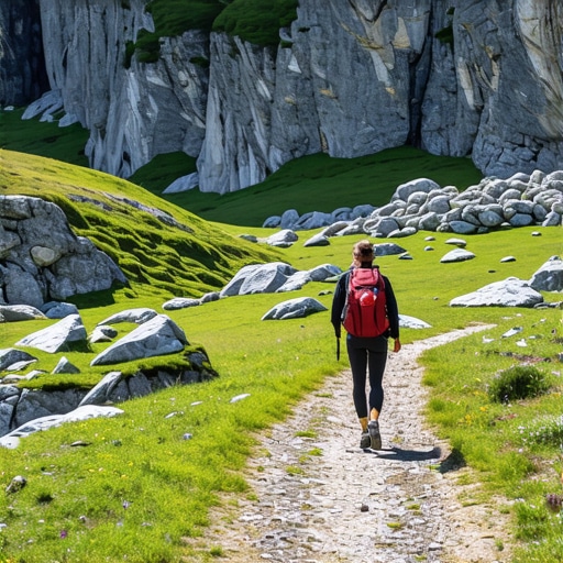 Hikers navigating a rugged trail through Stara Planina's scenic landscape