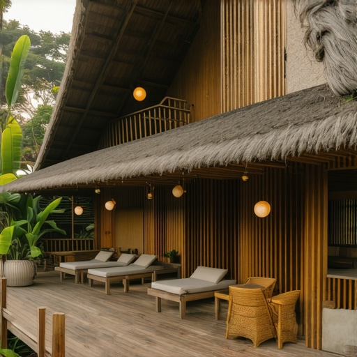 Futuristic eco-friendly resort with digital marketing elements