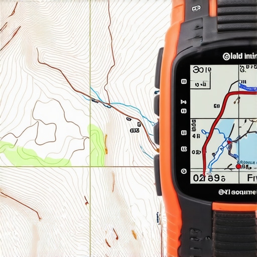 Modern navigational tools for mountain hiking GPS device and topographic map used for safety in mountain hiking