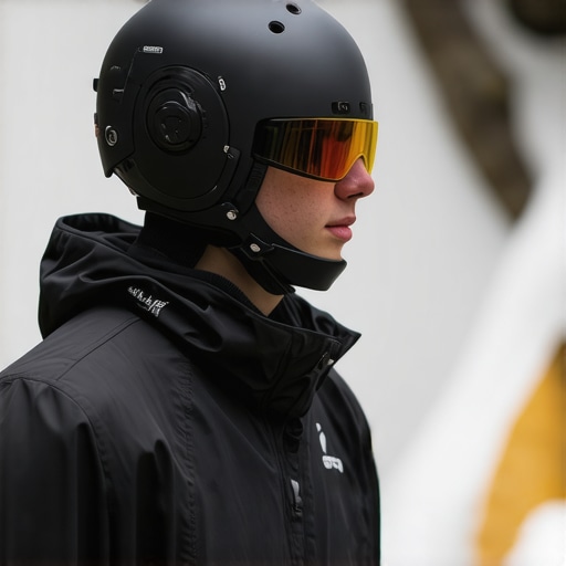 Futuristic smart canyoning helmet with integrated sensors and AI interface, high-tech gear for safety, detailed design