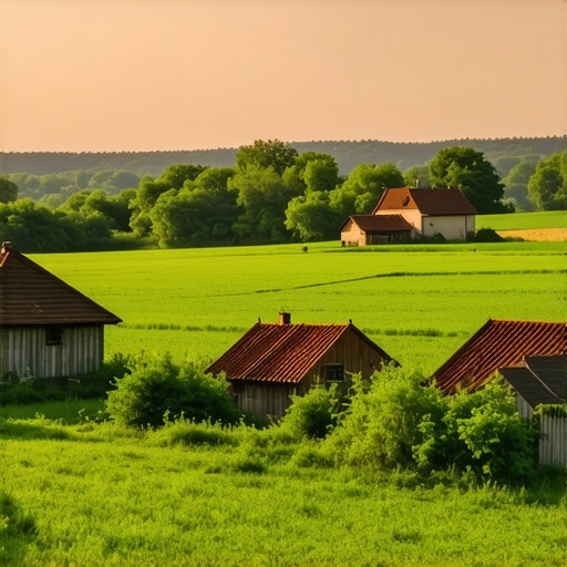 Traditional Vojvodina salaš surrounded by fields and nature, daytime