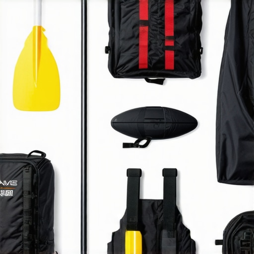 Detalj moderne opreme za kajak na reci Drini, sa veslima i prslucima za spasavanje