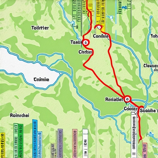 Map illustrating different hiking trail conditions in Serbia across seasons with difficulty levels and weather patterns.