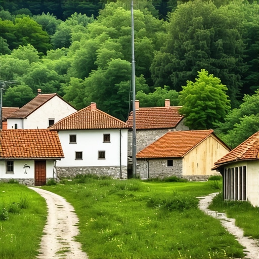 A picturesque Serbian village with traditional houses and scenic landscape.