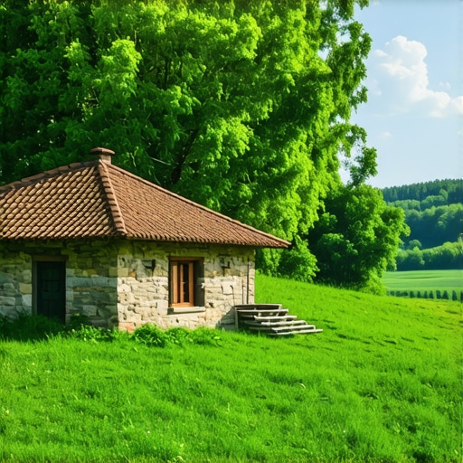 Serbian Rural Landscape with Traditional Houses Traditional Serbian rural landscape with houses and greenery