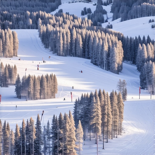 Snowy mountain landscape with ski slopes and trees in Serbia