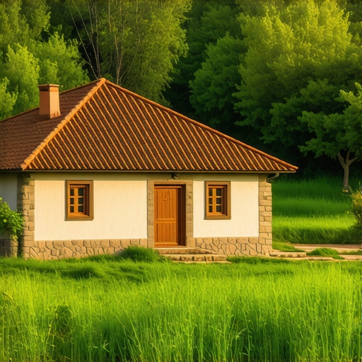 Authentic Serbian rural homestead, vibrant landscape, cultural details.