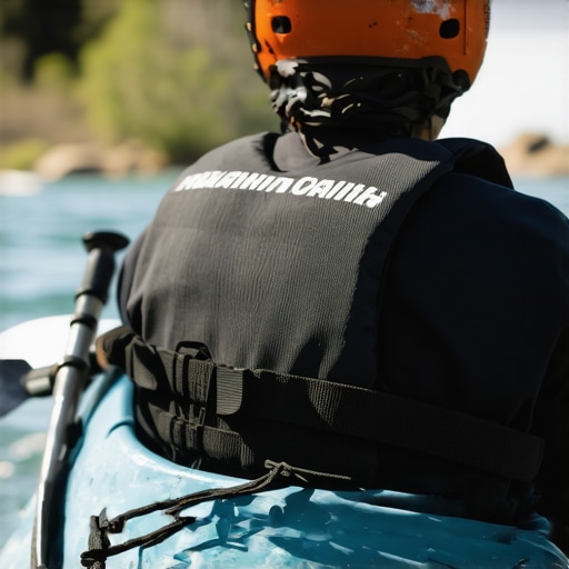 Sigurnosna oprema za kajak na Drini Detalj sigurnosne opreme za kajak, uključujući kacigu, prsluk i palicu, pored reke