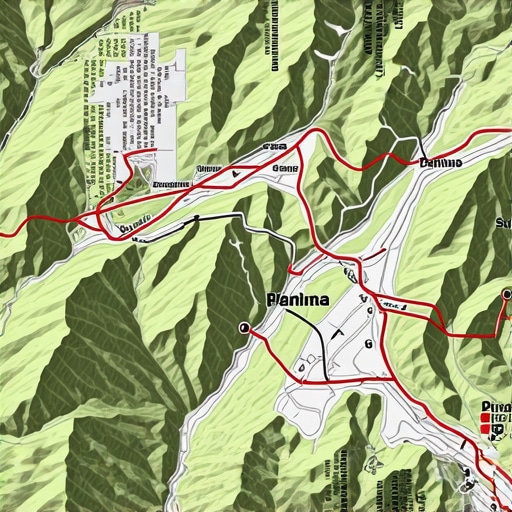 Topografska mapa Suve planine sa označenim stazama i ključnim tačkama