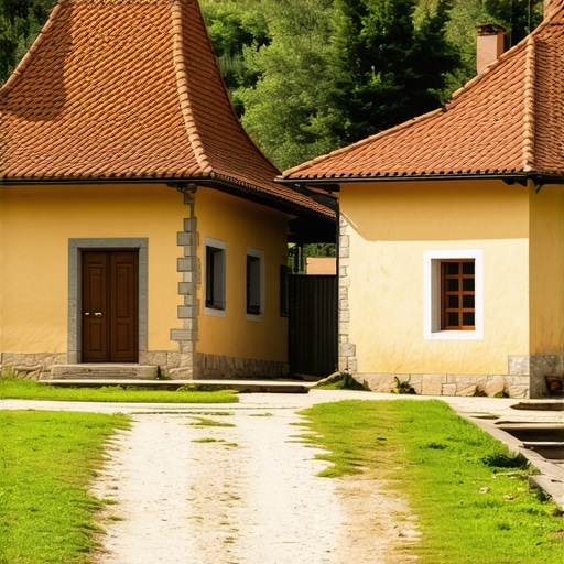 Traditional Serbian village with tourists and natural landscapes, emphasizing rural tourism innovation