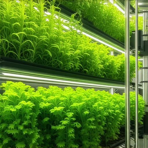 Vertikalna farma sa zelenim biljkama i visokotehnološkom opremom u gradu