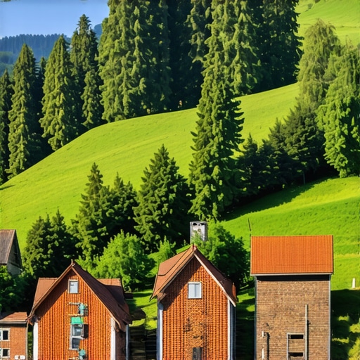 Panoramic view of Zlatibor mountain with traditional houses and lush greenery.