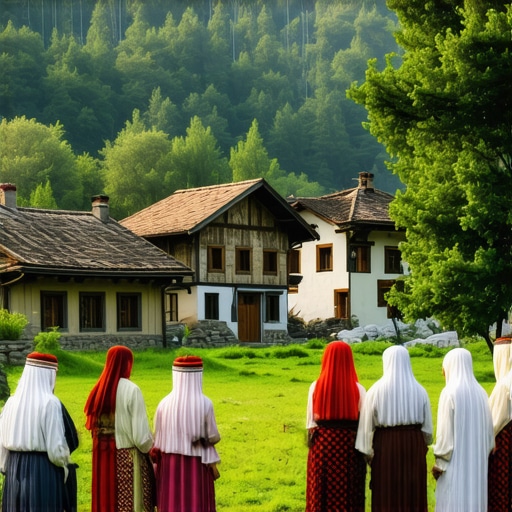 Traditional Bosnian village with natural scenery and local inhabitants