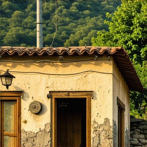 Traditional North Macedonian village with old houses and lush landscape